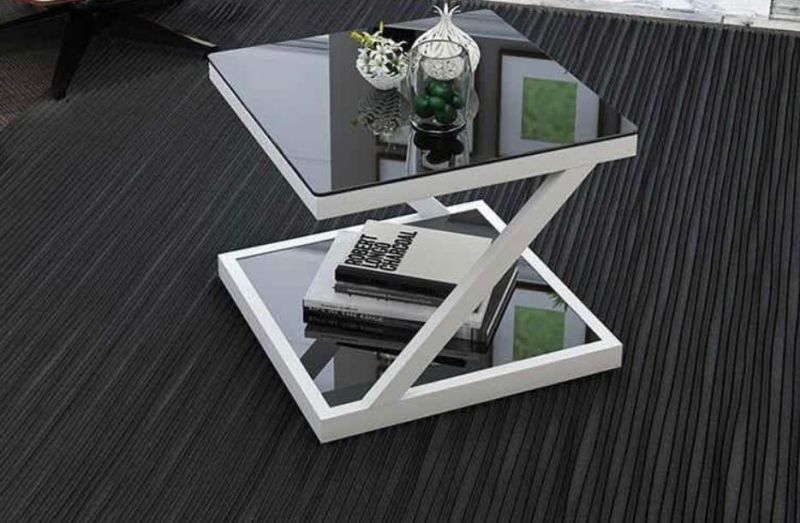 Modern Living Room Side Table Tempered Glass Small Coffee Table Square Creative Corner Table