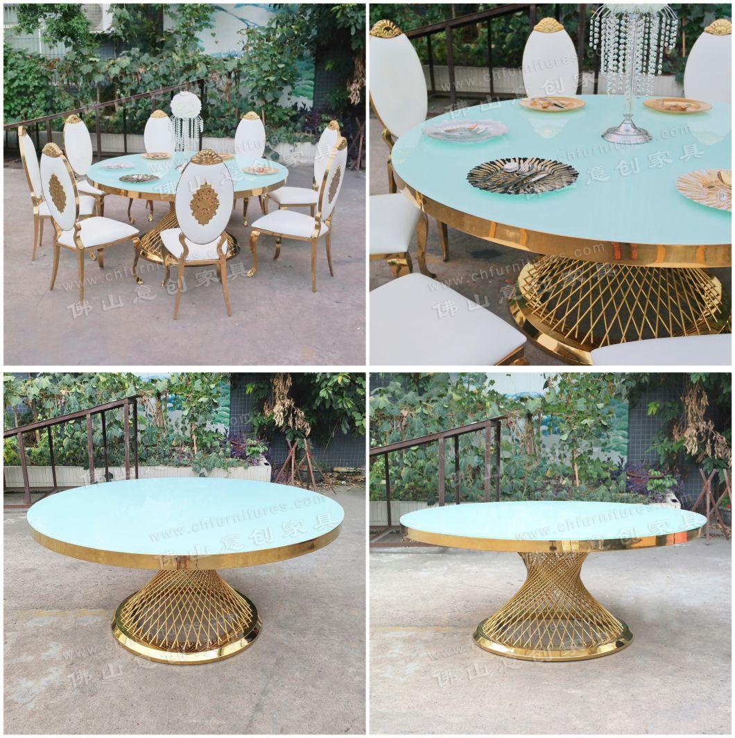 Light Luxury Simple 4-6 People Small Apartment Home Hotel Golden Stainless Steel Round Dining Table Chair Combination