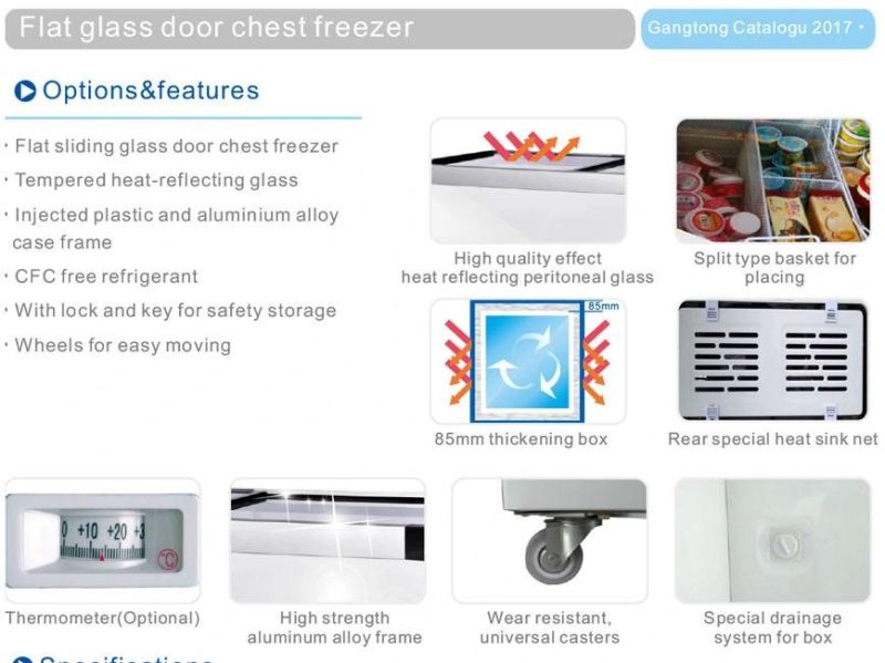 Commercial Slidding Glass Door Deep Freezer Chest Showcase