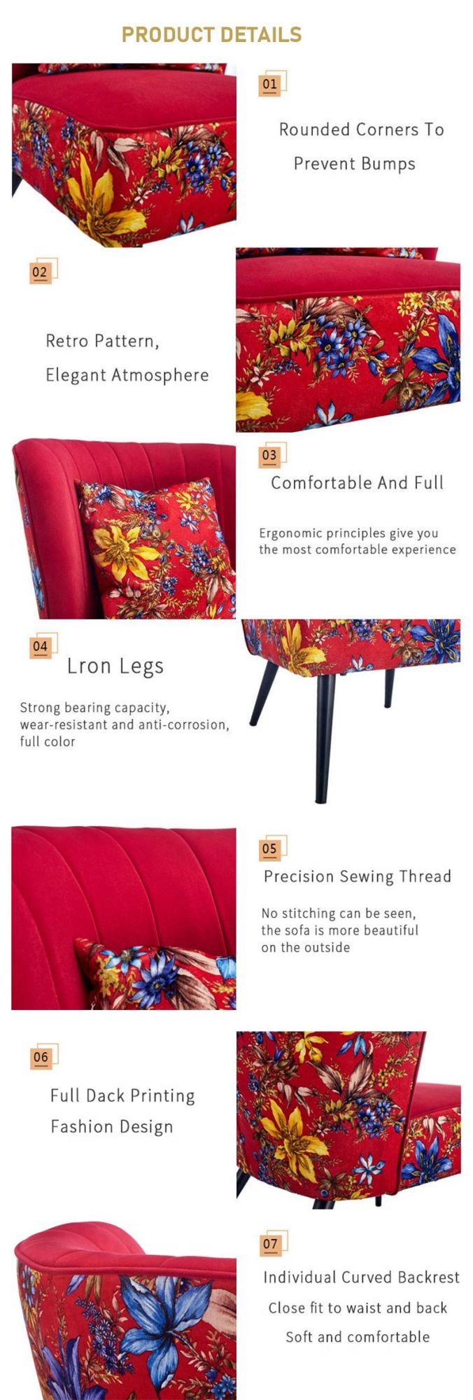 Dining Chair with Pillow Flower Pattern Classic Design Living Room Lounge Home Furniture Wooden Effect Legs Chairs