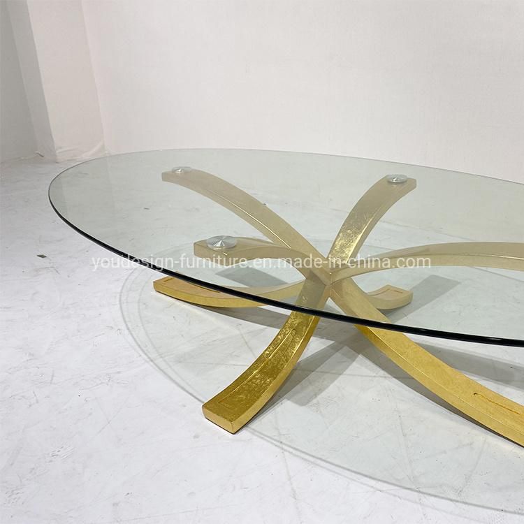 Living Room Coffee Tables Light Luxury Gold Outdoor Modern Nordic Oval Glass Coffee Table with Gold Legs Base