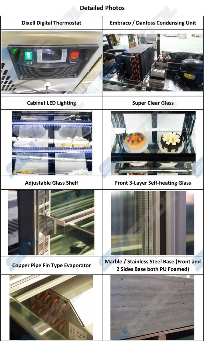 LED Light Refrigerated Pastry Showcase with Anti-Fog Square Glass