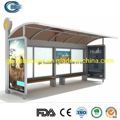 Huasheng Small Bus Shelters China Bus Stop Shelter Station Manufacturing Stainless Steel Modern Bus Solar Bus Stop Shelter