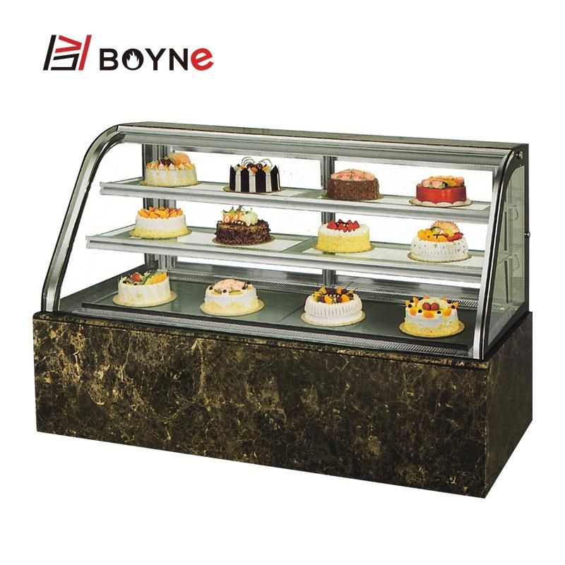 Coffee Cafe Double Curved Three Deck Cake Display Showcase Delicate Cabinet