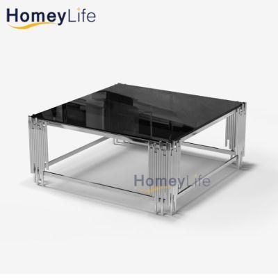 French Design Glass Metal Sofa Side Center Table for Living Room Furniture