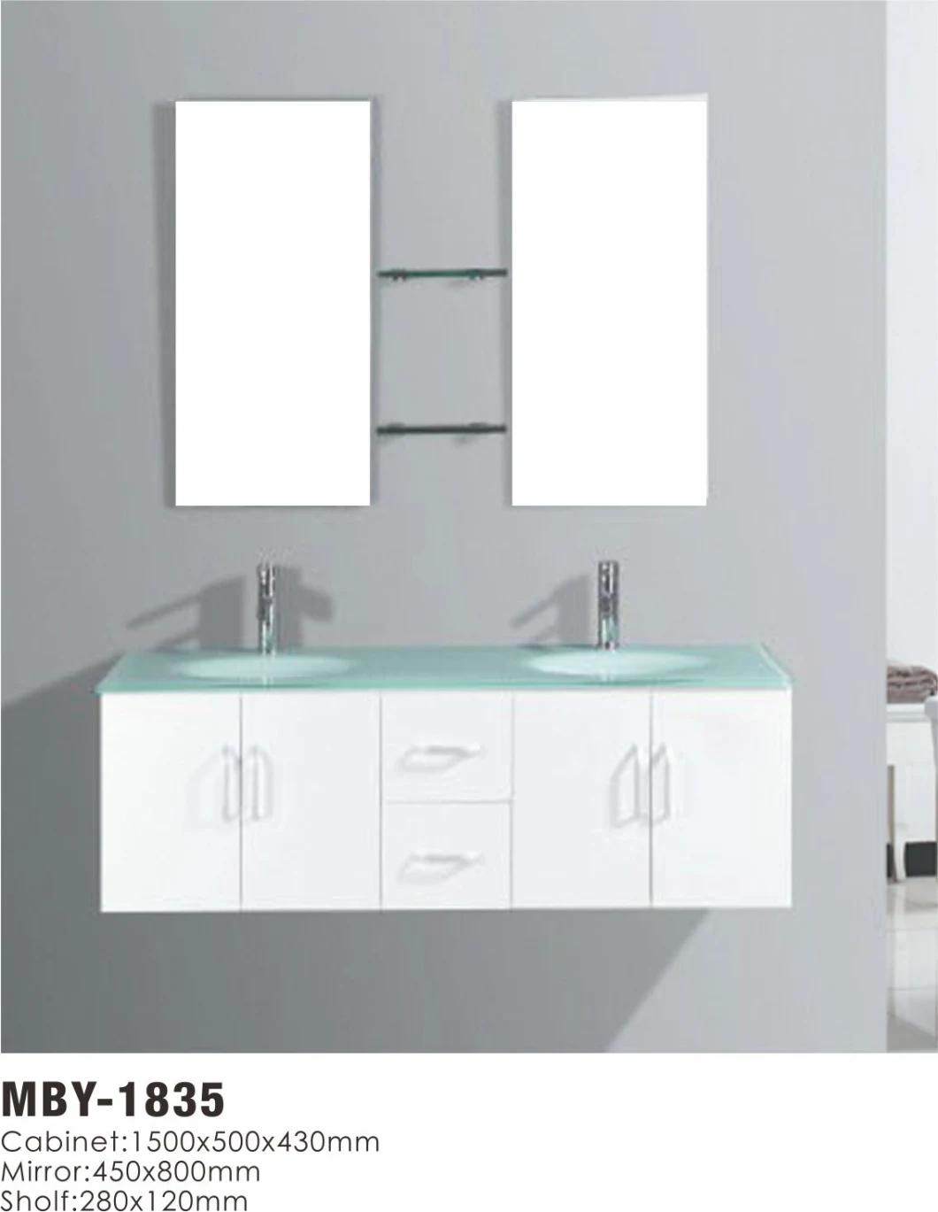 Double Sinks Melamine Bathroom Cabinet with Mirror Cabinet