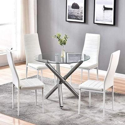 Modern Style Home Dining Restaurant Canteen Furniture Set Dining Room Furniture 8 mm Safety Tempered Glass Top Dining Table