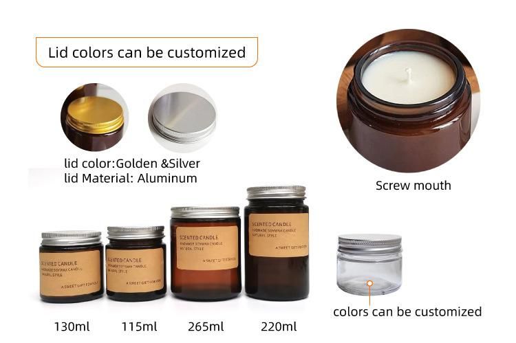8oz 250ml Amber Glass Candle Jar Container Vessel with Metal Lid or Plastic Lid for Candle Making