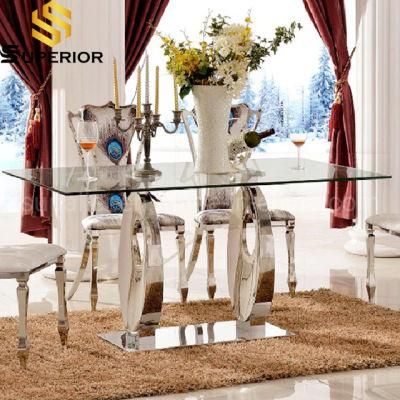 Transparent Glass Top Dining Tables And Chairs Set Restaurant Table