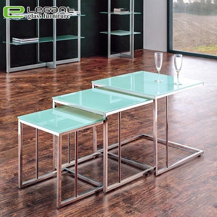 Modern Extendable Stainless Steel Metal Table Leg White Glass Tea Table