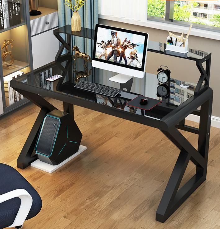 Computer Desk Desktop Desk Bookshelf One Table Rental Simple Tempered Glass Bedroom Gaming Table
