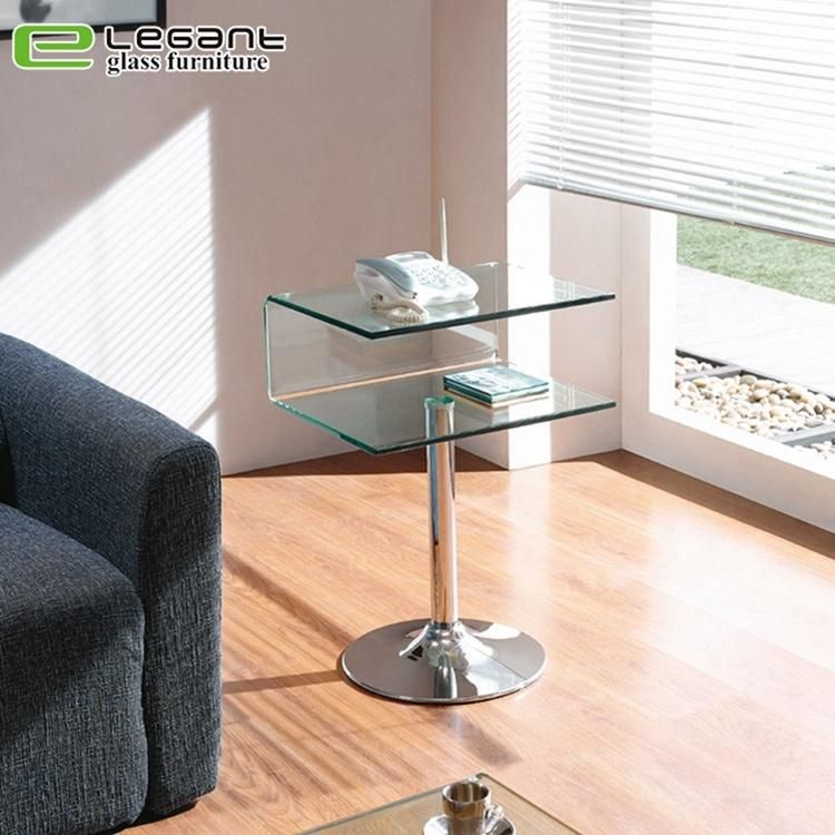 Modern Clear Curved Clear Glass Side Table