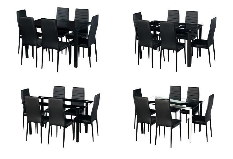 Free Sample High Quality Glass Top Dining Table and Chairs Set Modern Black Dining Room Set