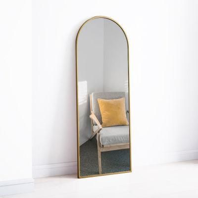 Home Bedroom Decorative Floor Dressing Gold Stainless Steel Framed Full Length Stand Glass Wall Mirror