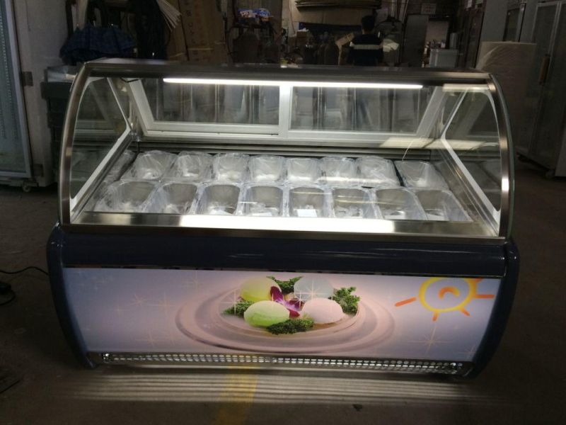Ice Cream Display Showcase, Glass Display Showcase with Red, Green, Brown Color