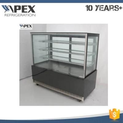 Right-Angle Glass Door Stand Cake Display Cooler with 2 Shelf Black Marble Base Cake Showcase