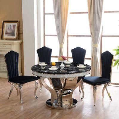 Round Minimalist Italy Style Home Stainless Dinner Table with Marble Top