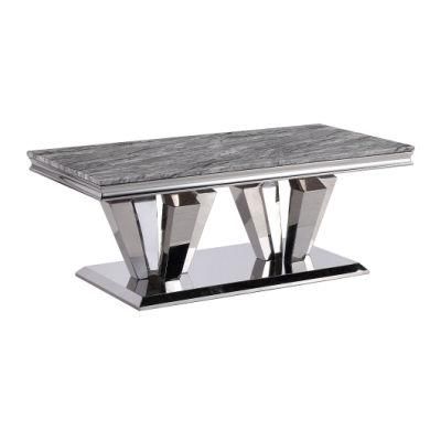 Chinese Wholesale Rectangular Stainless Steel Mable Tempered Glass Home Furniture Coffee Table