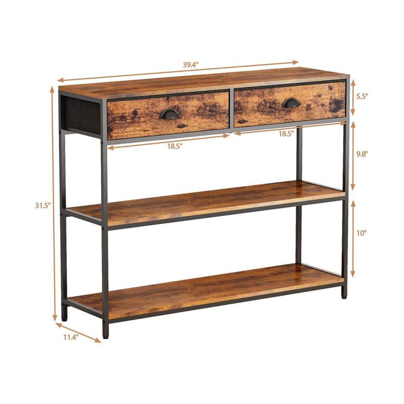 3-Tier Console Table with 2 Drawers Entryway Table Narrow Accent Table Metal Frame