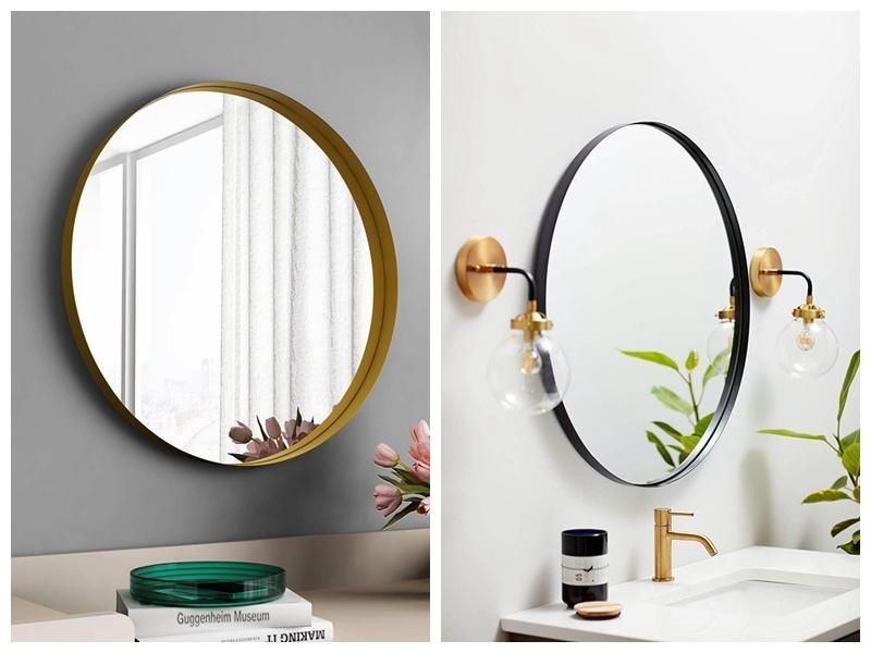 Luxury Bathroom Mirror Stainless Steel Frame Mirror for Entryway Home Decoration Round Shape Vanity Mirror