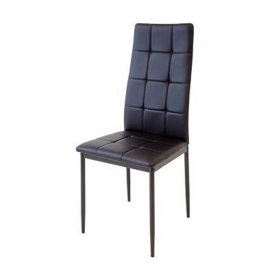 Modern French Home Furniture Leather Seat Dining Chair with Black Metal Legs
