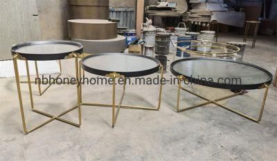 Modern Style Metal Leg Metal Round Glass Top Coffee Table