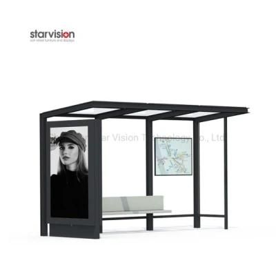 Tailored Galvanize Steel Bus Station Shelter with Scrolling Poster for Municipal
