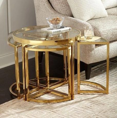 Wholesale Dubai Hotel Golden Stainless Steel Furniture Nesting Side End Table Combination