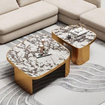 Two Pieces Round Living Room Metal Smart Coffee Table Set