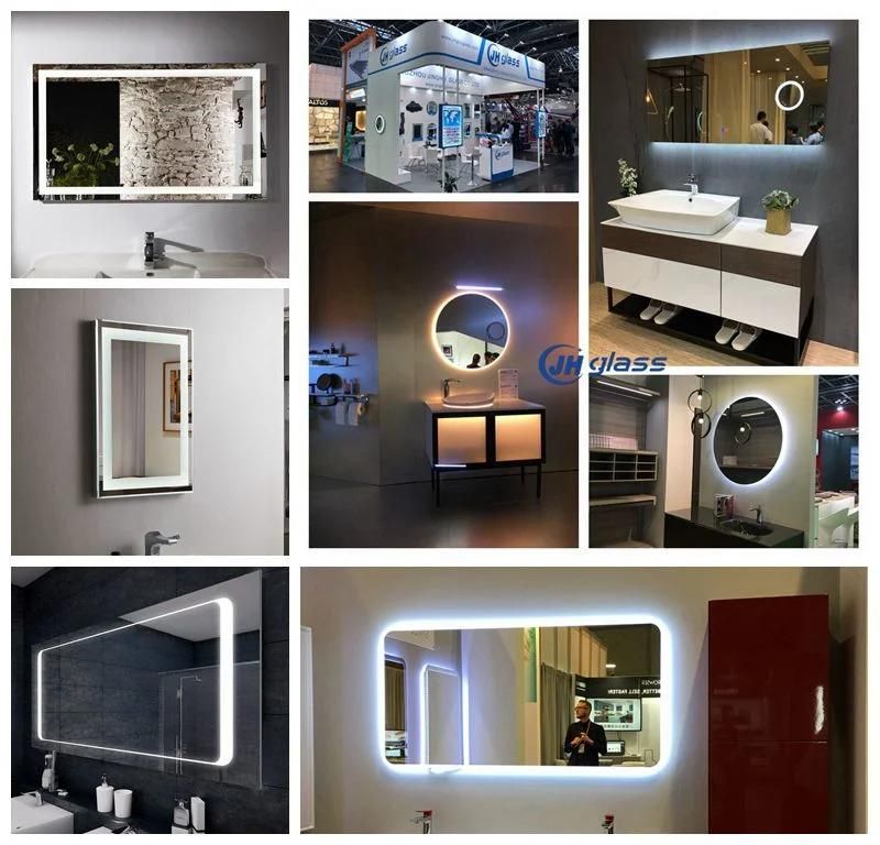 DIY Black Power Coating Framed LED Lighted Round Touch Sensor Bathroom Mirror with Strap