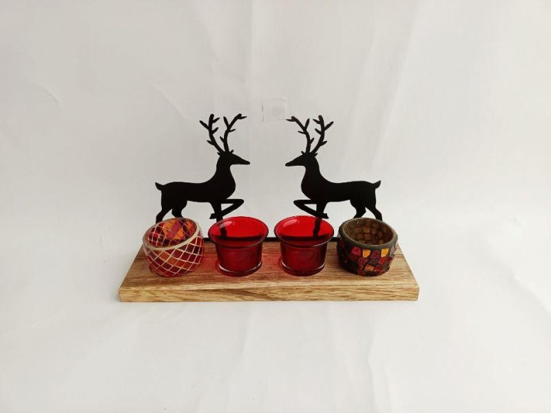 4PCS Christmas Red Votive Glass Candle Holders, Decorative Glass Tealight Candle Holder for Home, Wedding, Living Room and Bedroom Decor, Rustic Candle Holder