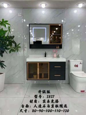 Brown Glass Door Latest Marble Stone LED Wall Smart Mirror Bathroom Vanity