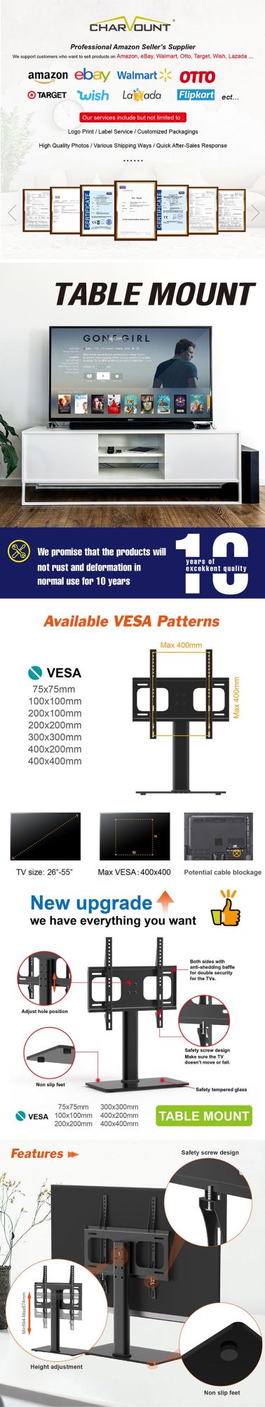 Aluminum Mounting Bracket for DVD, for 26"-55"TV Stand Table (CT-DVD-50B)