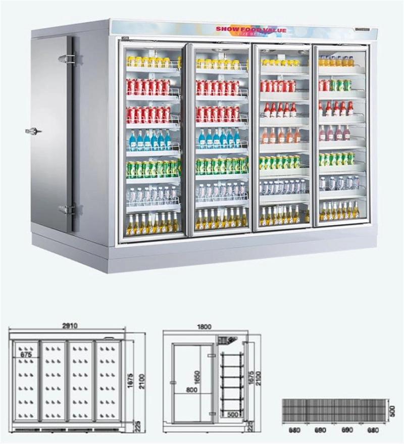 Multiple Door Beverage Drink Refrigeration Cooler Fridge Glass Display Showcase with Remote System