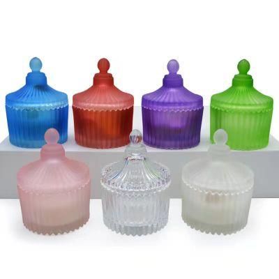 Home Decoration Glassware Frosted Textured Glass Candle Holder Candle Jar Candle Holder