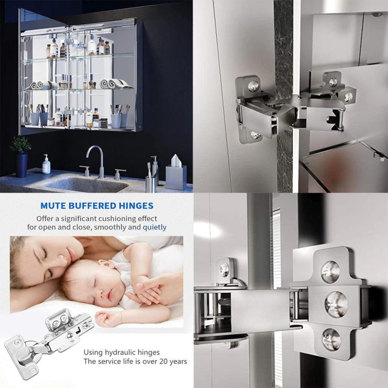 Sally Bathroom Mirror Medicine Storage Cabinet Waterproof Defogger Wall Mounted Vanity Dimmer Switch LED Mirror