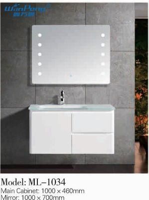Classic Design Solid Tempered Glass Counter Top Cabinet Wall Mounted Basin with Light Mirror
