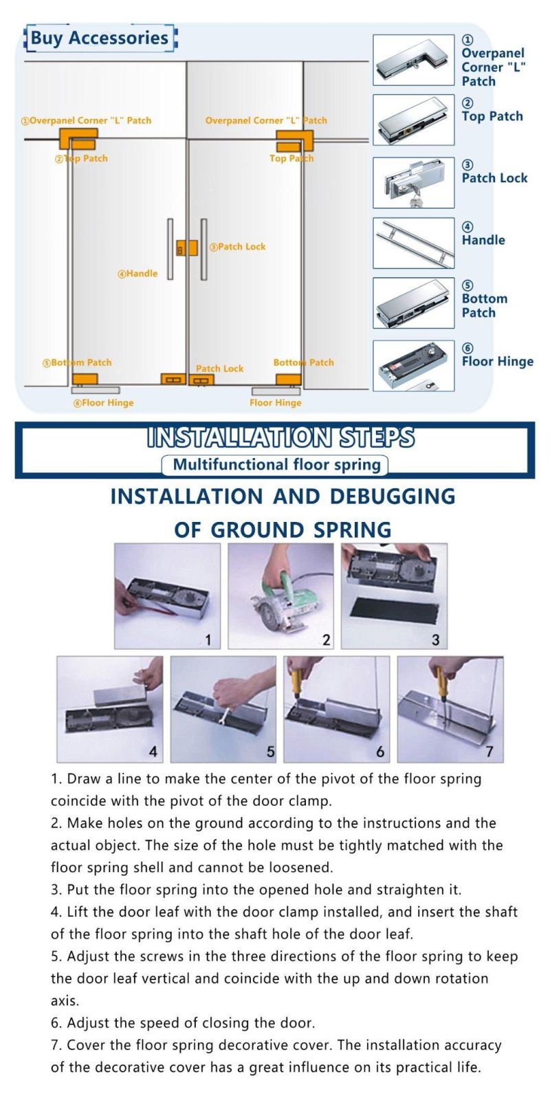 Factory Wholesale Frameless Glass Door Closer Two Way Open Hydraulic Floor Spring for 100kg