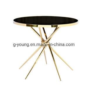 Modern Gold Glass Top Stainless Steel Round Dining Table