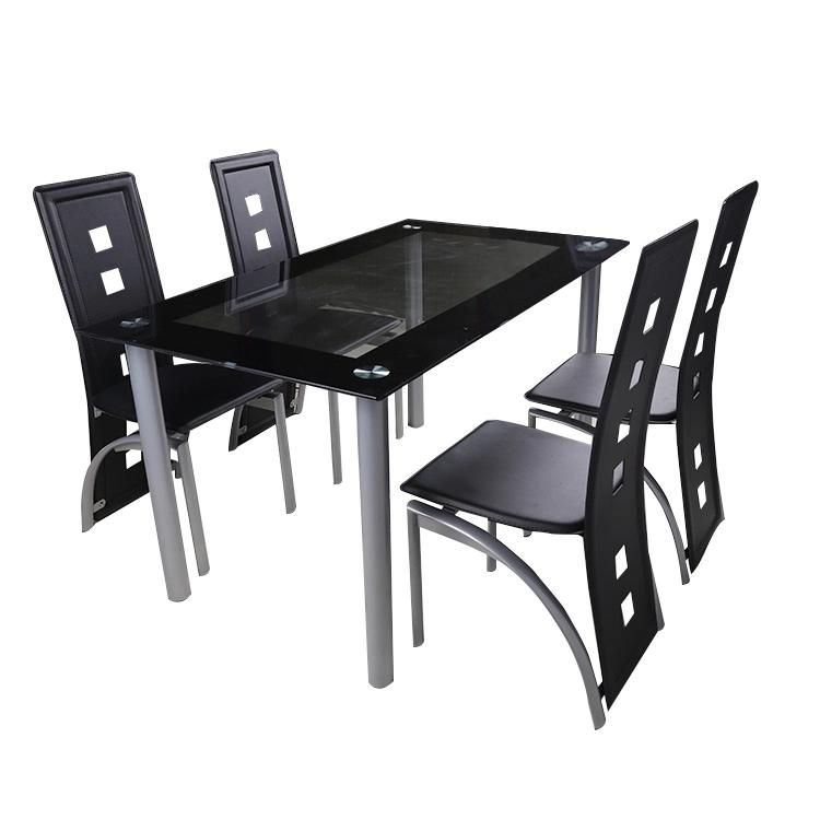 2021hot Selling Style Dining Room Furniture Glass Tabletop PVC Chair 4 Chair Dining Table Sets.