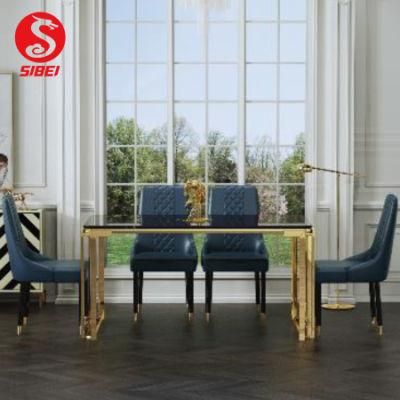 Gold Metal Base Glass Top Contemporary Dinner Dining Table Set