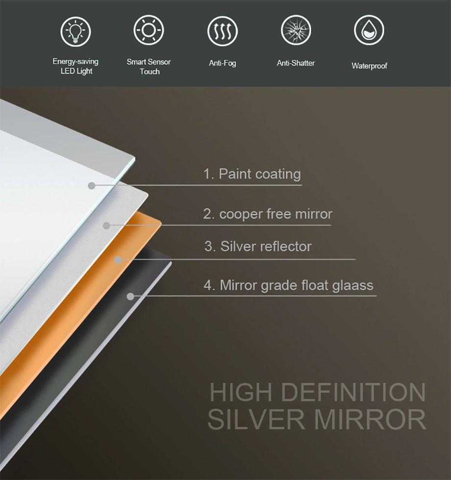 Hotel Wholesale Modern 500 X 700mm Lighted Wall Mounted Bathroom Mirror with Lights and Dimmer