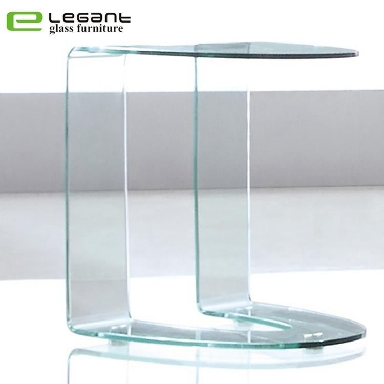 Furniture Bent Glass Coffee Side Table with Drawer
