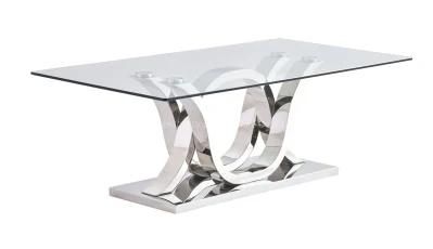 Mirror Polishing Stainless Steel Dining Table with Clear Glass Top