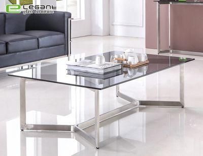 Glass Coffee Table with Stainless Steel Base