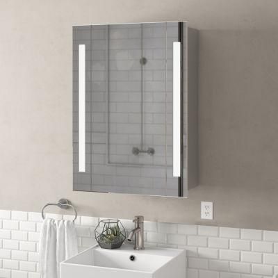 Wall Mounted Full Recessed Hotel Bathroom Aluminum Frame Touch Sensor LED Lighted Medicine Mirror Cabinet