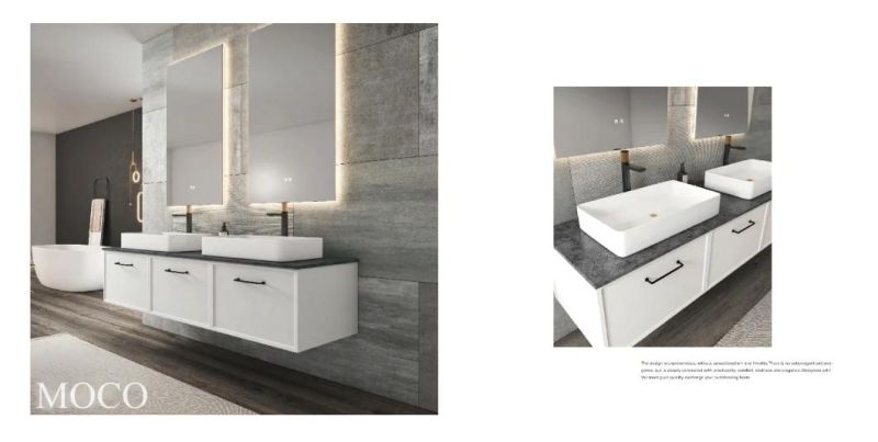New Design Elegant Classic Green Paint Bathroom Vanity with LED Glass Side Cabinet