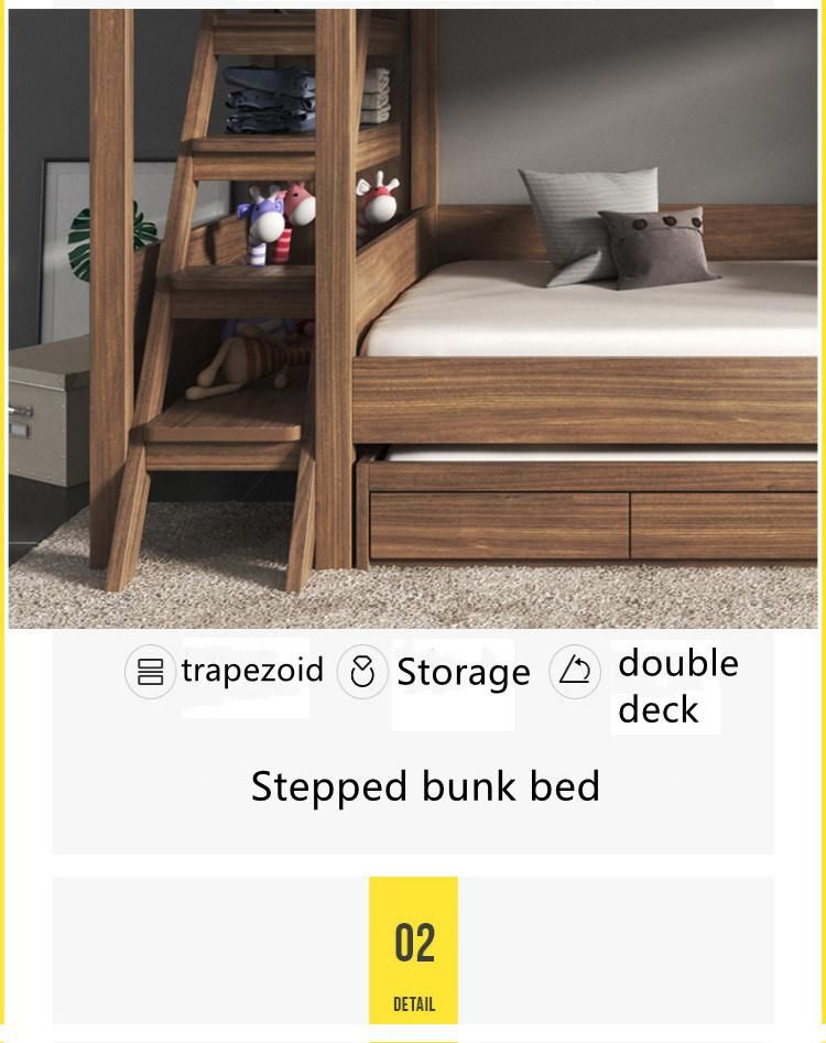 Wood Color School Home Bedroom Furniture Double-Deck Single Kids Beds
