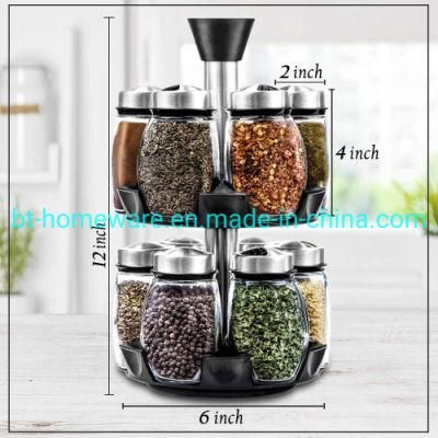 Wholesale 120ml 12 Jars Rotating Spice Rack Storage Jars Set Rotating Table Top Vanilla and Spice Rack 12 Glass Storage Spice Jars