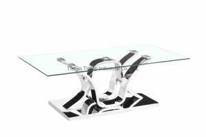 Modern Luxury Stainless Steel Glass Silver Living Room Metal Coffee Table Sets